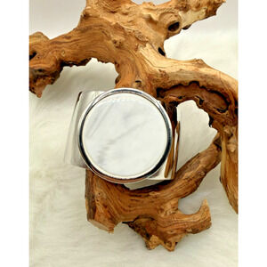 H By Halston Silver Tone Hinged Cuff Bracelet W/Marble Color Stone